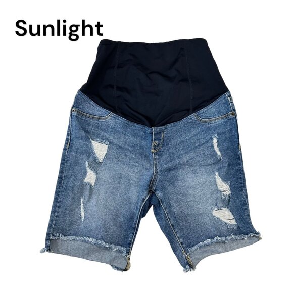 ISABEL MATERNITY Women SZ 4 Blue Denim Distressed Bermuda Short Full Panel - Picture 1 of 10